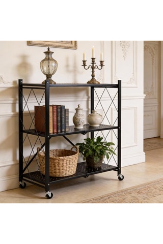 Etagère pliable à roulettes 3 niveaux - 71 x 89 x 34 cm
