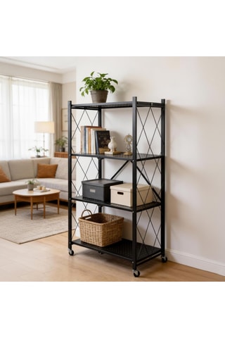 Etagère pliable à roulettes 4 niveaux - 71 x 125 x 34 cm