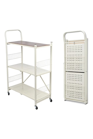 Rack de rangement pliable à roulettes 3 niveaux - 66 x 105 x 34,5 cm