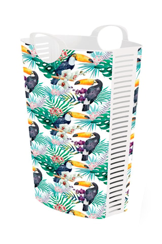 Panier à linge - 45,5 x 37 x 65 cm - Blanc et turquoise