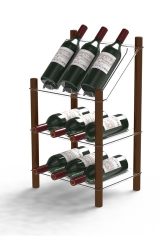 Range-bouteilles en bois - 9 bouteilles - Marron