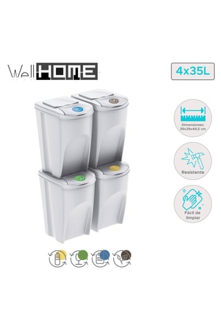 4 poubelles de tri sélectif - 35 l - 39,2 x 49,5 x 29,3 cm