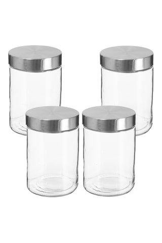 4 bocaux avec couvercles en acier inoxydable - 1,2 l - Transparent