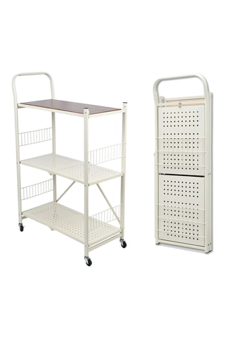 Rack de rangement pliable à roulettes 3 niveaux - 76 x 105 x 34,5 cm