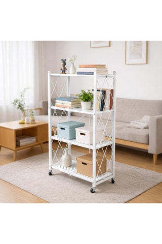 Etagère pliable à roulettes 4 niveaux - 71 x 125 x 34 cm