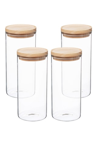 4 bocaux avec couvercles en bois - 1,3 l - Transparent