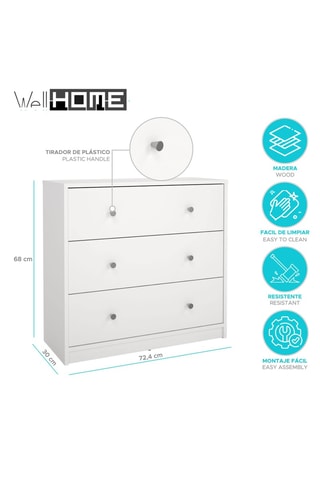 Commode 3 tiroirs en bois - 72,4 x 68,3 x 30,1 cm