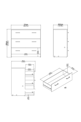 Chiffonnier 3 tiroirs - 74,1 x 69,9 x 35,95 cm