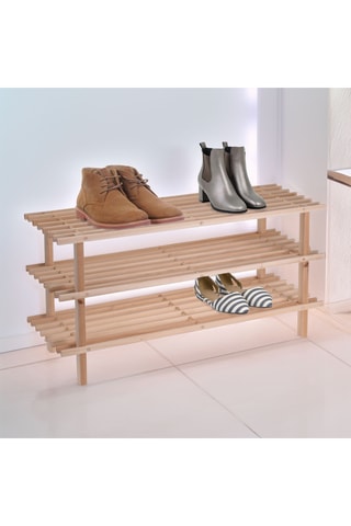 Meuble à chaussures en sapin - 3 niveaux - Naturel