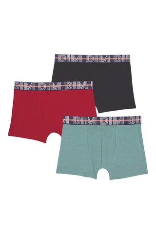3 boxers Coton Stretch - Rouge, vert et noir