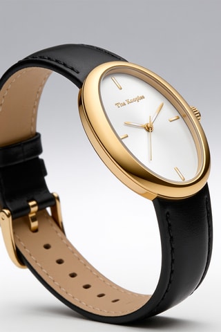 Montre à quartz en cuir - Noir et doré