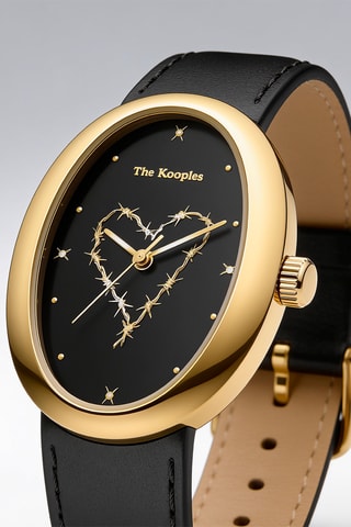 Montre à quartz en cuir - Noir et doré