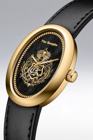 Montre à quartz en cuir - Noir et doré