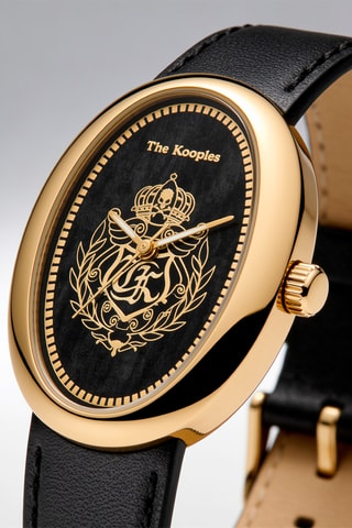 Montre à quartz en cuir - Noir et doré