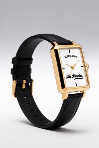 Montre à quartz en cuir - Noir et doré