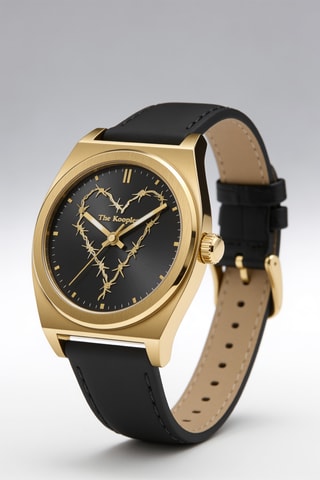 Montre à quartz  en cuir - Noir et doré