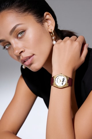 Montre SINCE 2008 à quartz en cuir - Bordeaux et doré