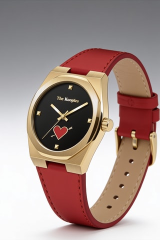 Montre à quartz en cuir - Rouge et doré