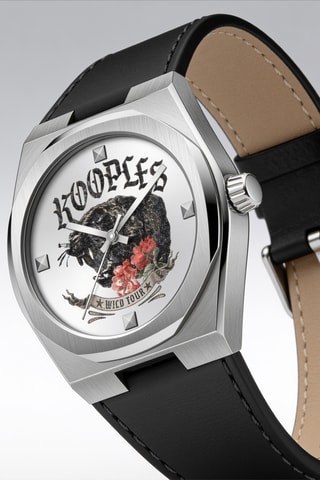 Montre à quartz en cuir - Noir et argenté