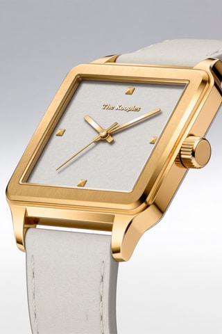 Montre à quartz en cuir - Blanc et doré