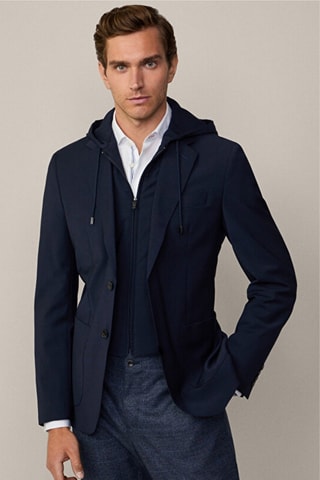 Veste de costume à capuche en laine - Bleu marine