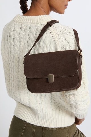 Borsa a tracolla in pelle scamosciata Nina - Marrone scuro