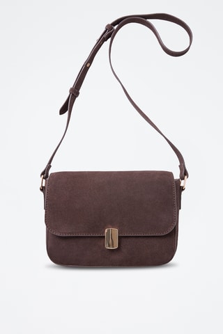 Borsa a tracolla in pelle scamosciata Nina - Marrone scuro
