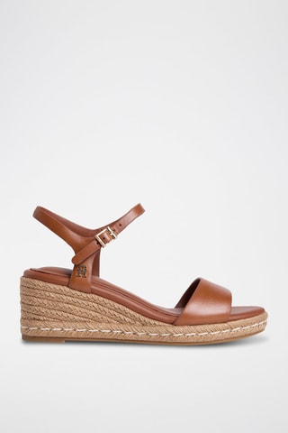 Sandalias de piel de cuña - Marrón