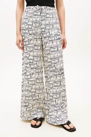 Pantalón relaxed wide leg de lino - Blanco y negro
