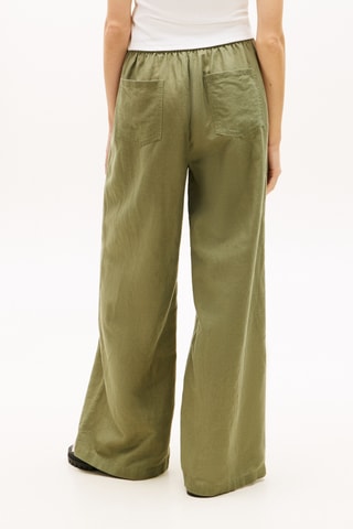 Pantalón loose de lino de tiro alto - Verde oliva