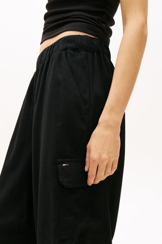 Pantalón cargo wide leg de lino - Negro