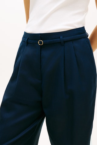 Pantalon regular en lin - Bleu marine