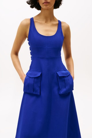Vestido evasé de lana y seda - Azul rey