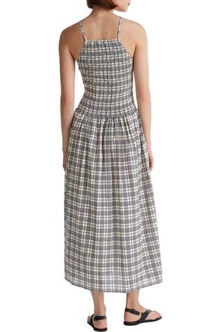 Vestido midi de algodón orgánico - Gris claro y crudo