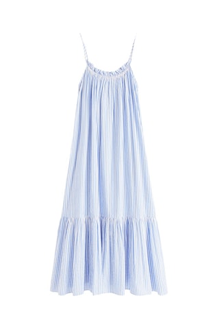 Vestido trapecio de algodón orgánico - Celeste y blanco