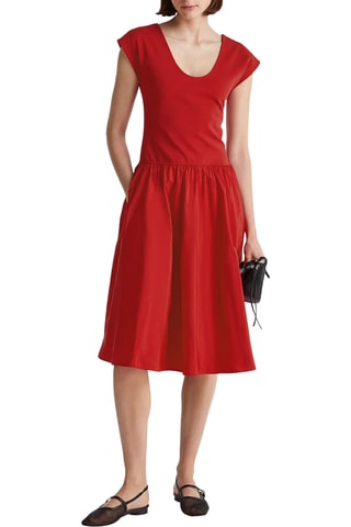 Vestido evasé efecto doble prenda - Rojo