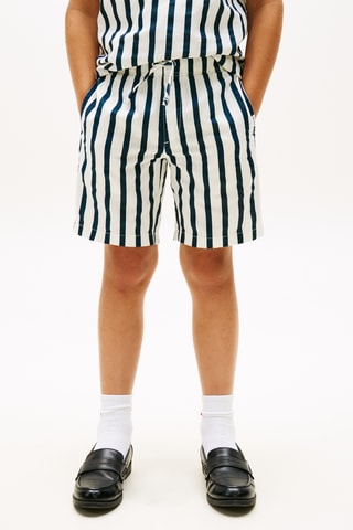 Short relaxed de lino - Azul marino y blanco