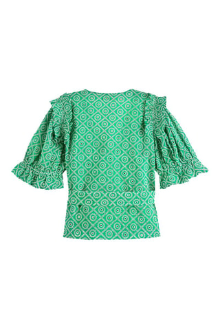 Top portefeuille en broderie anglaise - Vert