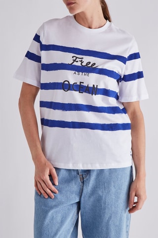T-shirt regular - Blanc et bleu roi