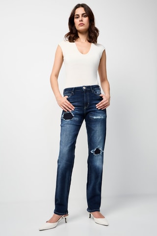 Jean straight taille haute - Bleu marine
