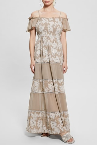 Robe longue - Beige et blanc