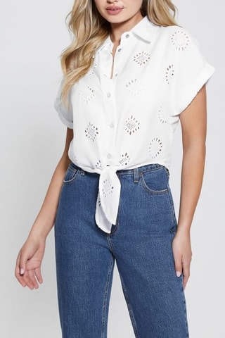 Chemisier slim en broderie anglaise - Blanc