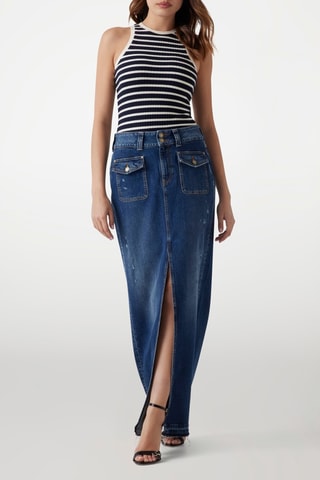 Jupe longue taille haute - Bleu