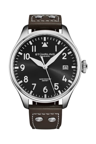 Montre à quartz en cuir - Marron et argenté
