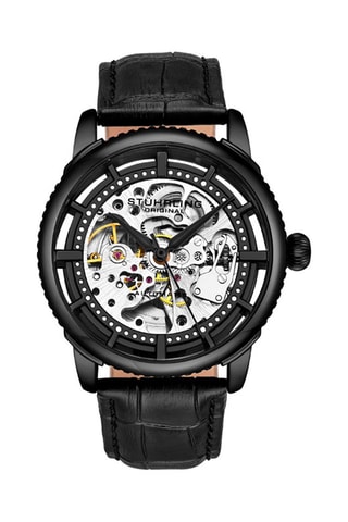 Montre automatique en cuir Winchester - Noir et argenté