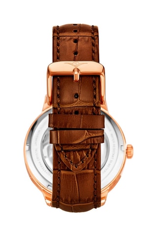 Montre automatique en cuir - Chronographe et indicateurs des phases de la lune - Marron et doré rose