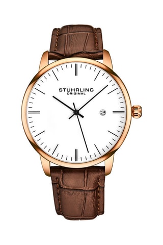 Montre à quartz en cuir Symphony - Marron et doré rose