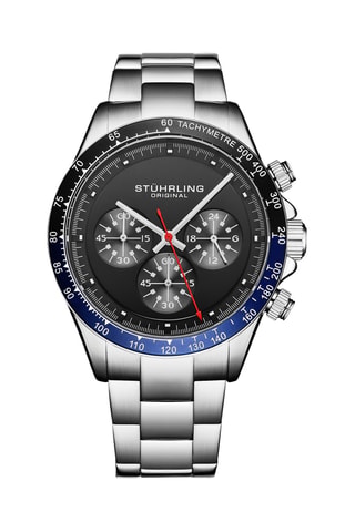 Montre à quartz en acier - Tachymètre - Argenté et bleu