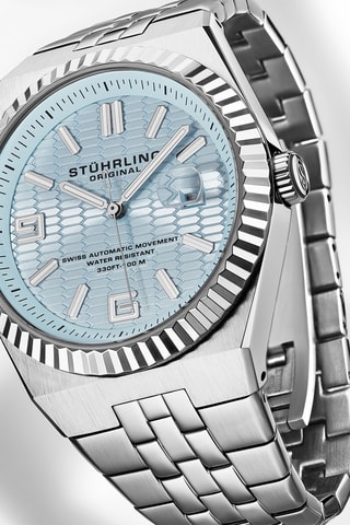 Montre automatique en acier Symphony - Argenté et bleu clair