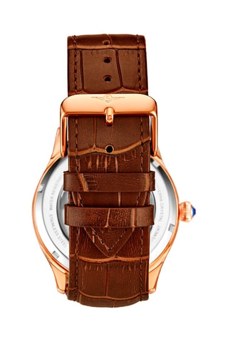 Montre automatique en cuir Legacy - Fonction GMT - Marron et doré rose